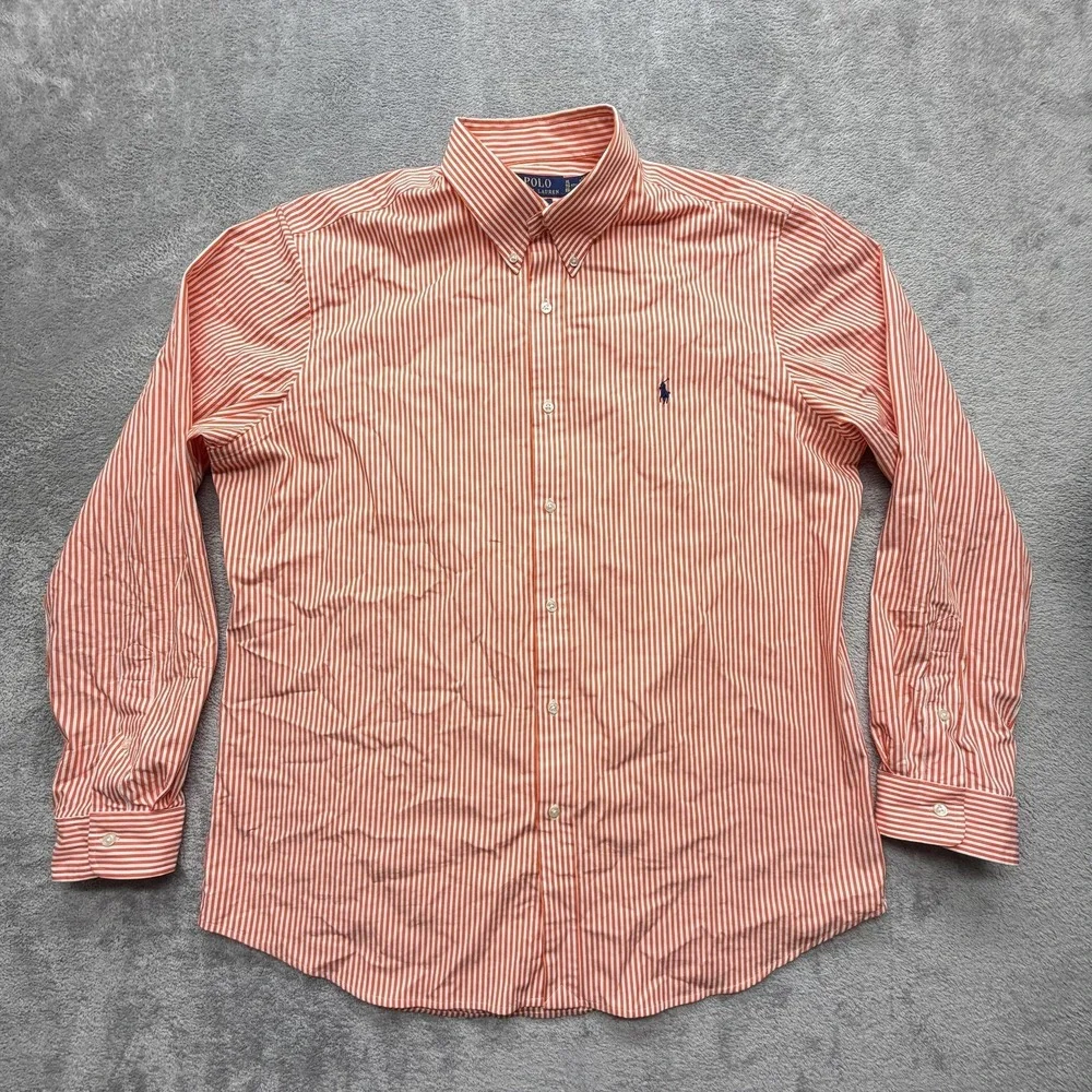 Polo Ralph Lauren Shirt Mens XL Orange Striped Long Sleeve‎ Button Down